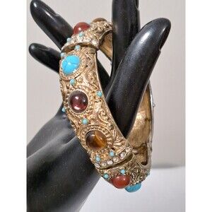 R.J. Graziano Stretch Gold Tone Cabochon Bangle Bracelet Signed
